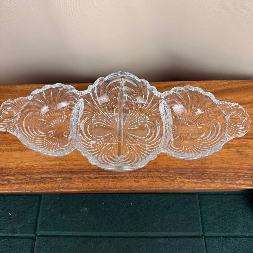Cambridge Glass Caprice Clear 4 Part Divided Shell Relish Dish Serving Tray 13